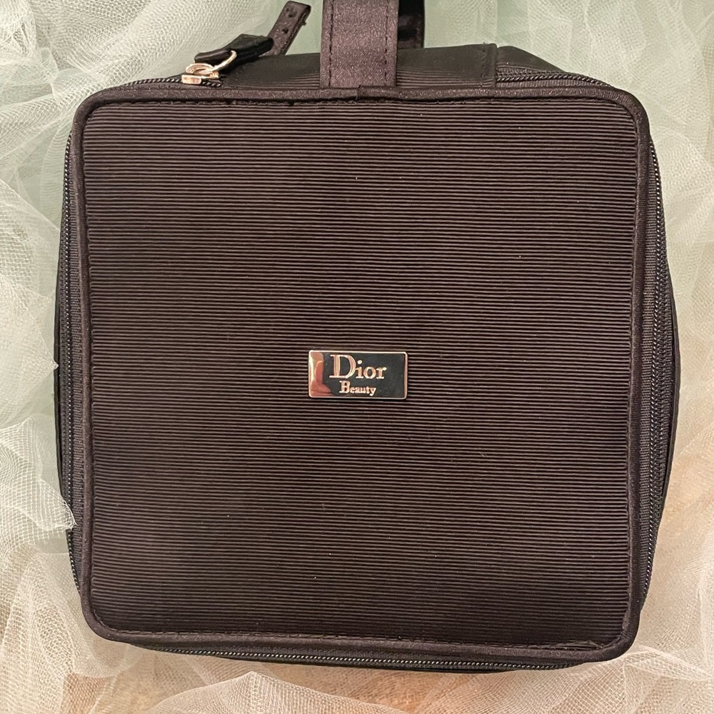 ❤️DIOR Vintage Classic Beauty Black Travel Makeup Case Double pocket w zippers